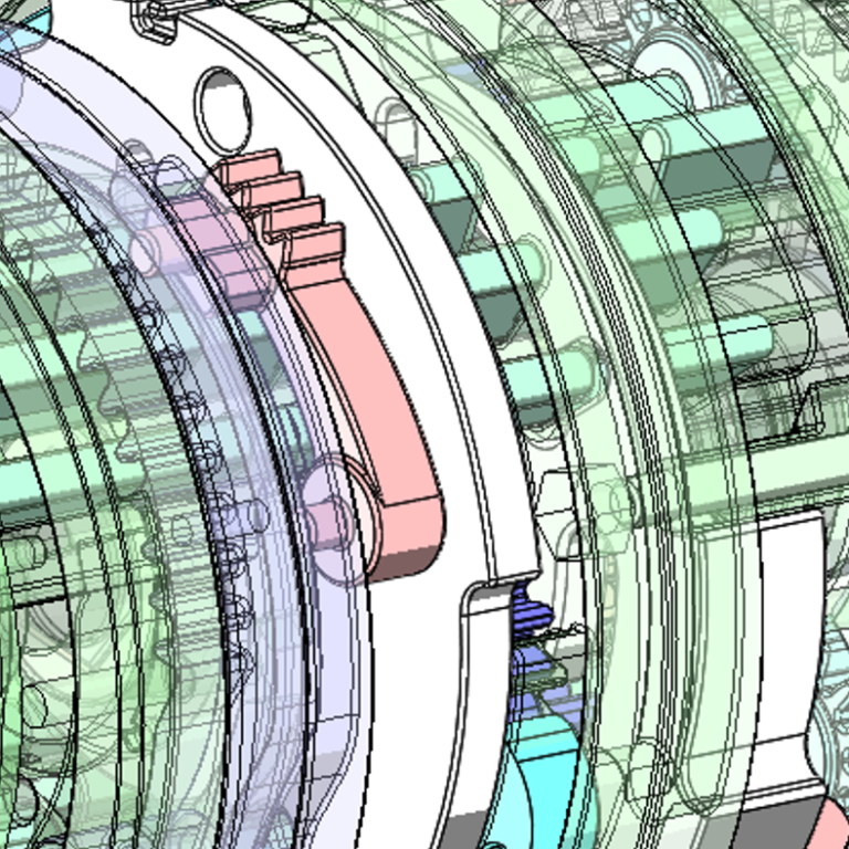 Detailed complex mechanism CAD of synchronised locking assembly